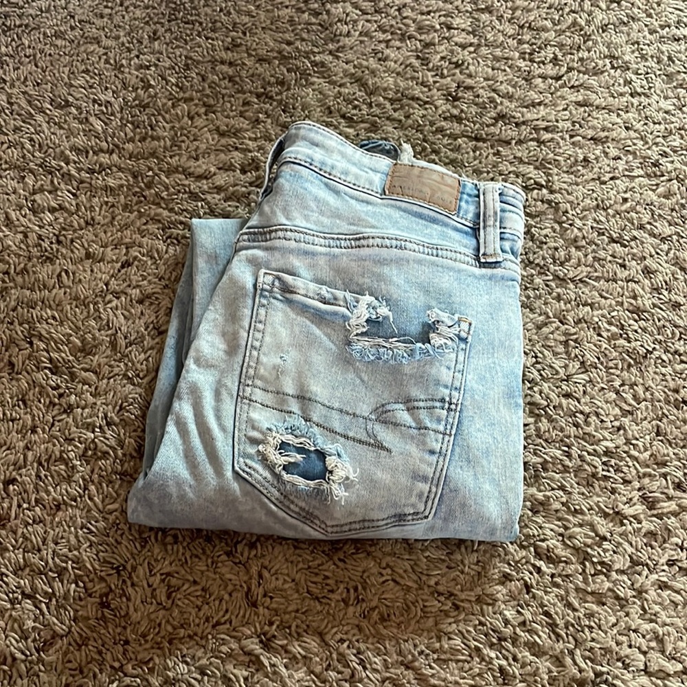 American eagle super high rise destroyed jeans